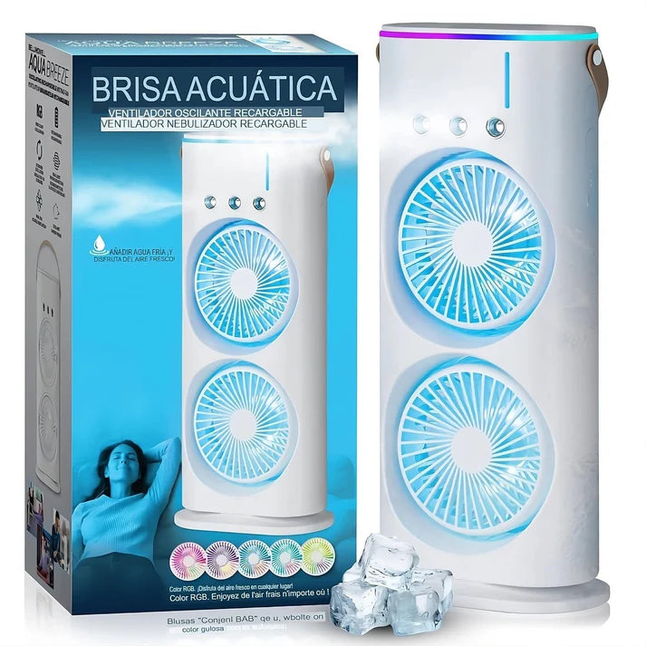 Ventilador Humidificador doble Aspa - REGALO Set 6 Tapas Silicona Adaptable