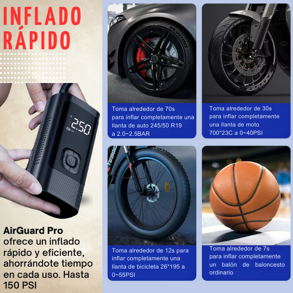 Inflador de llanta portátil AirGuard Pro - Cargador de carro de REGALO 🎁