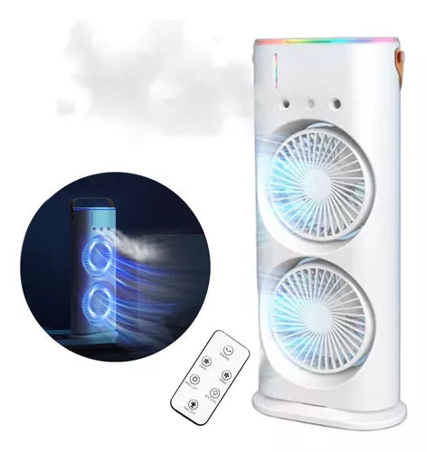 Ventilador Humidificador doble Aspa - REGALO Set 6 Tapas Silicona Adaptable