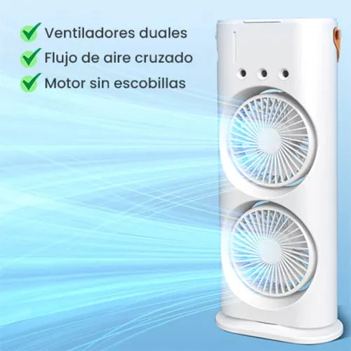 Ventilador Humidificador doble Aspa - REGALO Set 6 Tapas Silicona Adaptable